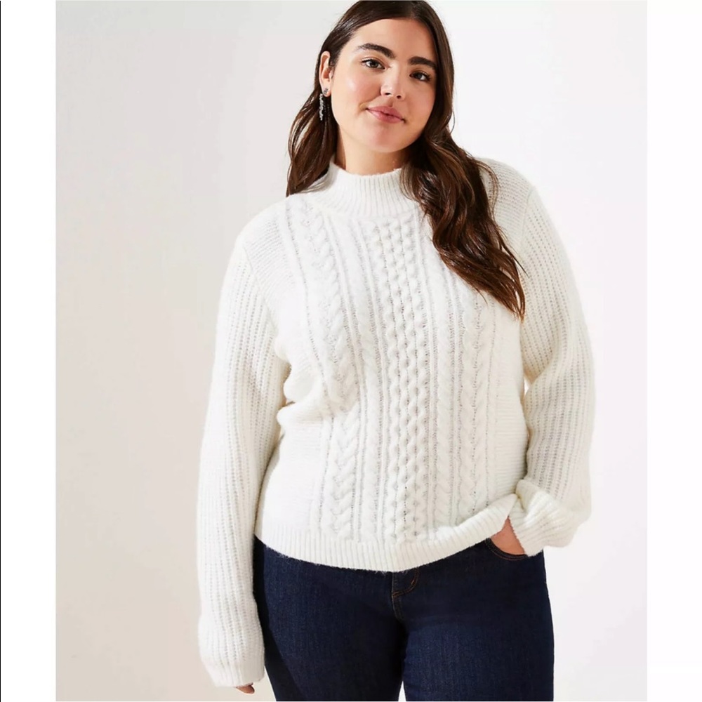 LOFT Plus Cropped Turtleneck Cable Sweater